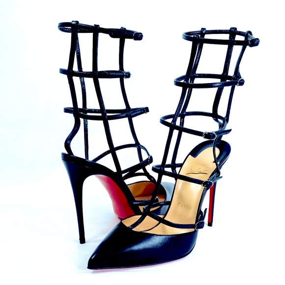 CHRISTIAN LOUBOUTIN BLACK LEATHER CAGE PUMP - Picture 1 of 11